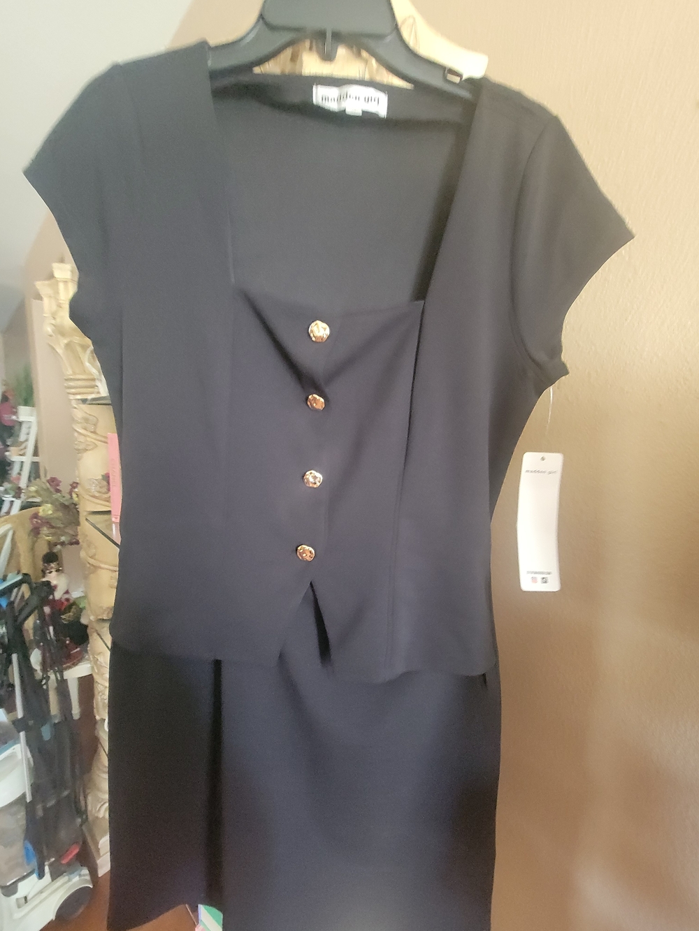 Madden Girl Black Midi Dress with Gold Buttons